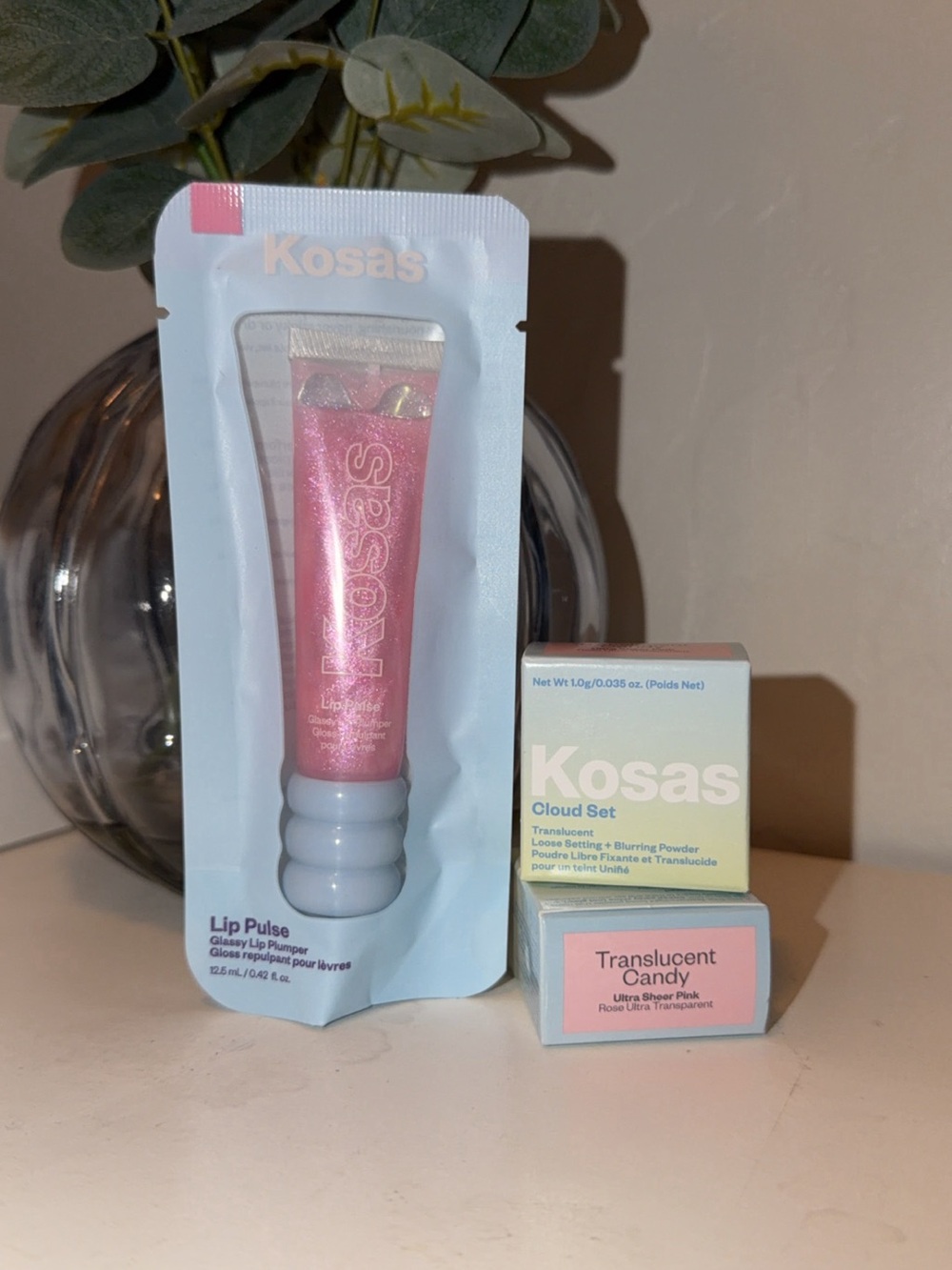 Kosas Lip Pulse Glossy Lip Plumper and Translucent powder bundle